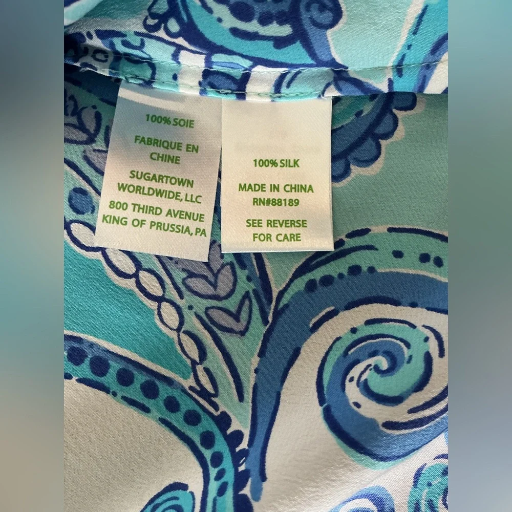 Lilly Pulitzer Elsie Searulean Silk Blouse Size XXS